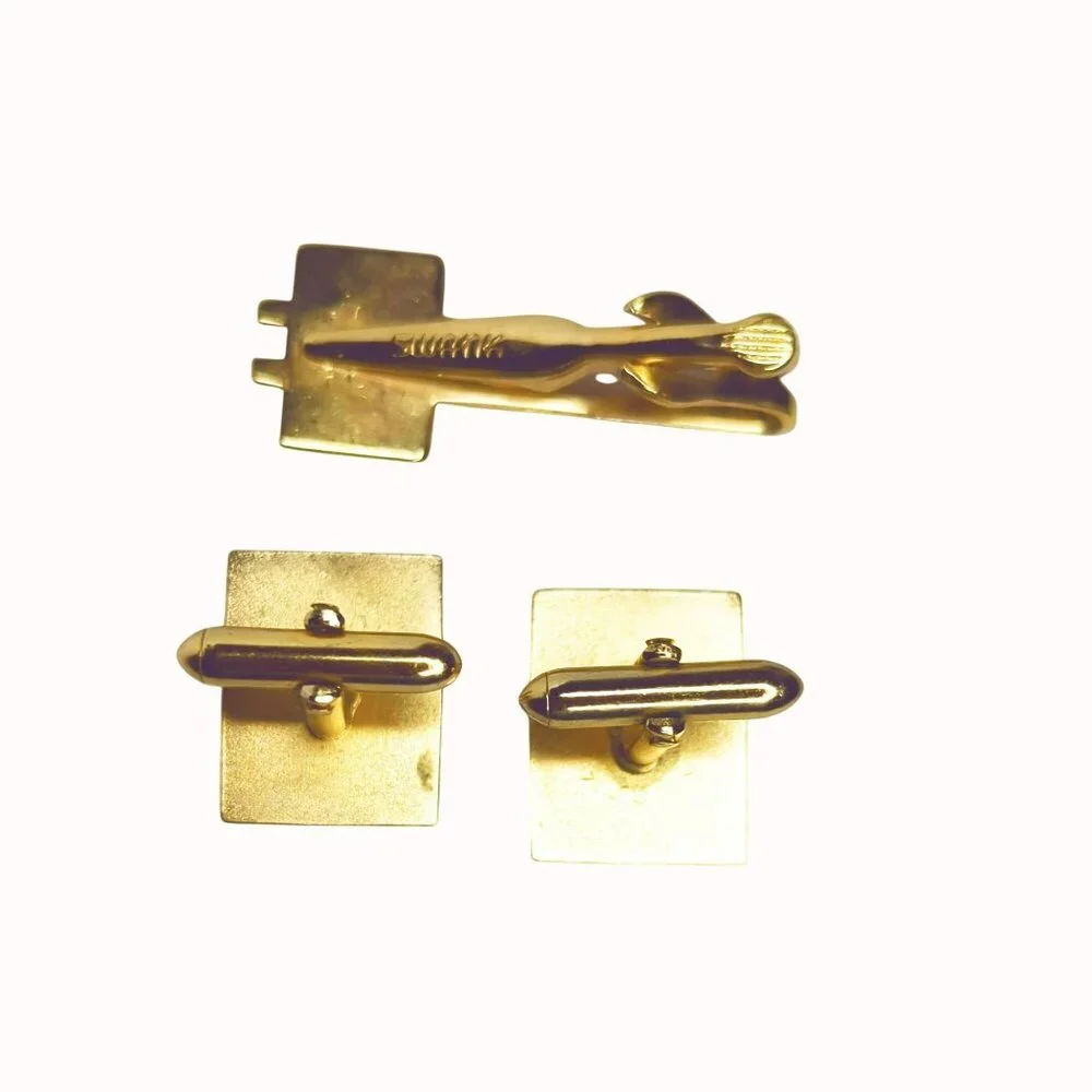 Vintage Swank Gold Tone Cufflinks & Tie Clip Set With Letter B Monogram